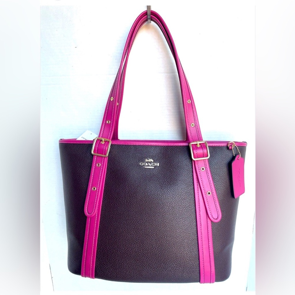 Coach Ashton Tote Bag #CM080 Oxblood & Fuchsia Pebble Leather $450 Retail - NWT - Picture 2 of 14